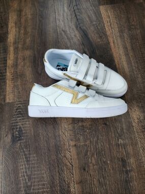 Vans White Velcro Sneakers with Gold Accent
